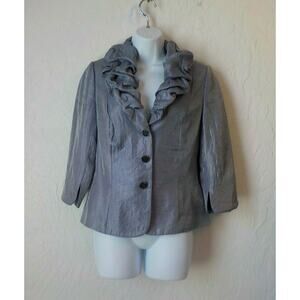 Davids Bridal Satin Mauve Purple Blazer Women 8 Ruffles VNeck Black Jewel Button